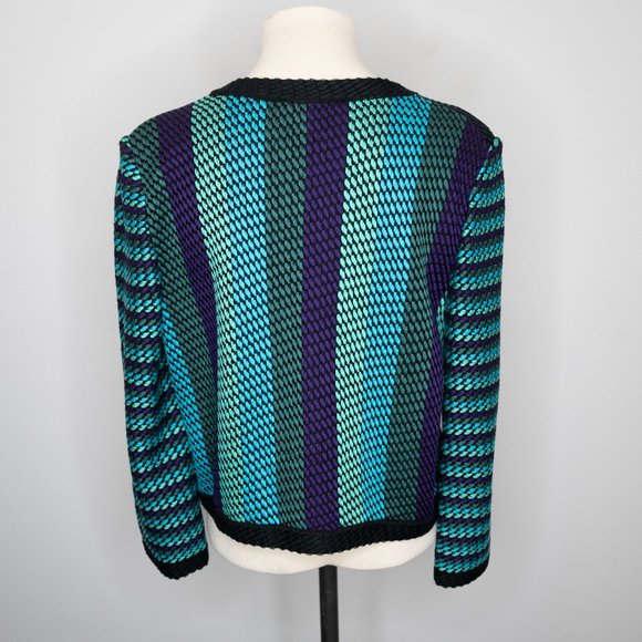 St. John Blue Teal Purple Woven Stripe Blazer P18 - Picture 3 of 8